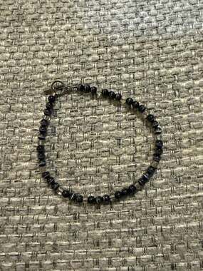 Dark Falcon Eye Gemstones Bead Bracelet with Sterling Silver Toggle Clasp. 8” L